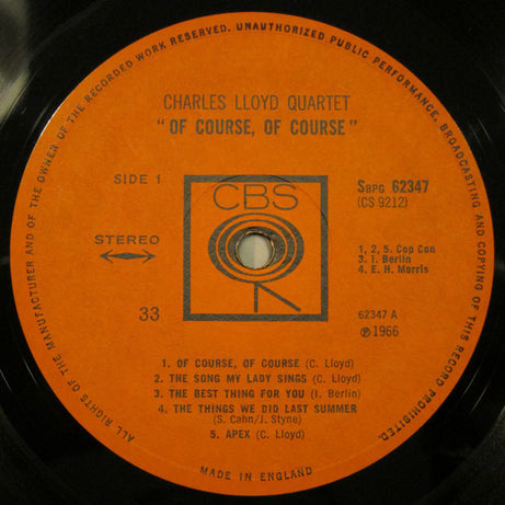 The Charles Lloyd Quartet : Of Course, Of Course (LP)