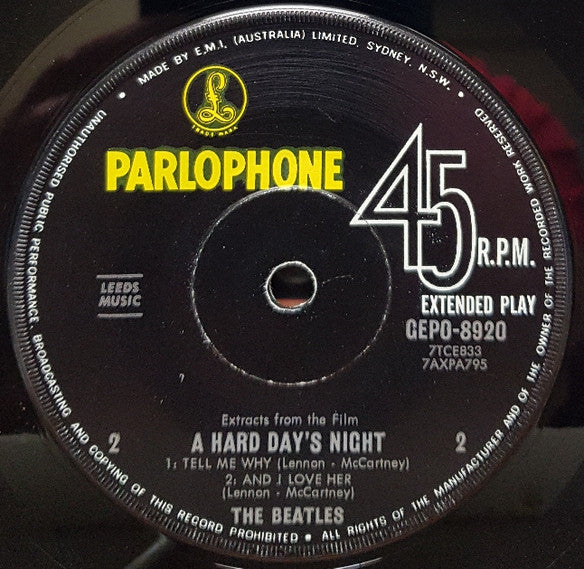 The Beatles : Extracts From The Film A Hard Day's Night (7", EP, RE)