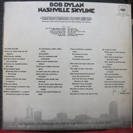 Bob Dylan : Nashville Skyline (LP, Album, RE)