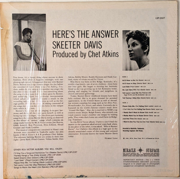 Skeeter Davis : Here's The Answer (LP, Album, RE)