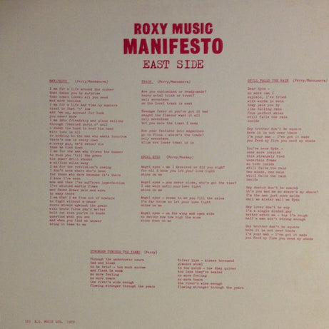 Roxy Music : Manifesto (LP, Album)