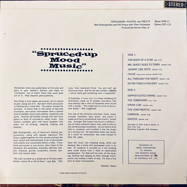 Bobby Rosengarden And Phil Kraus : Percussion Playful And Pretty (LP, Album)