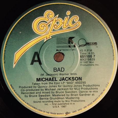 Michael Jackson : Bad (7", Single)
