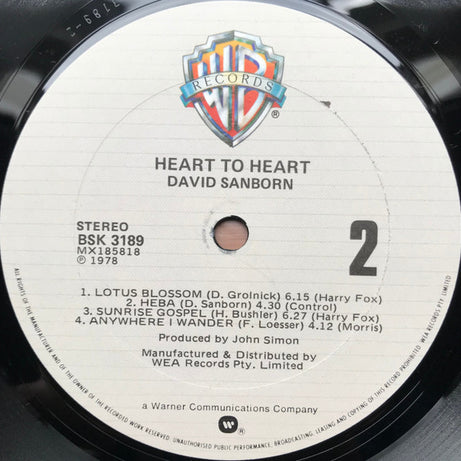 David Sanborn : Heart To Heart (LP, Album)
