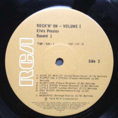 Elvis Presley : Rock 'N' On Volume 2  25 All-Time Rock 'N' Roll Hits (2xLP, Comp)