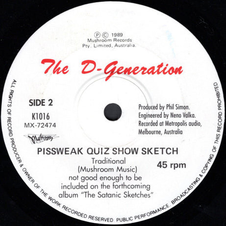 The D-Generation : Five In A Row (7", Single)