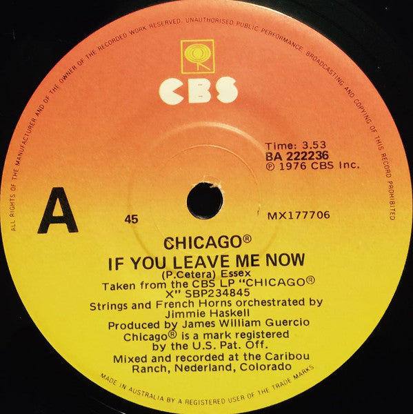 Chicago (2) : If You Leave Me Now (7", Single)