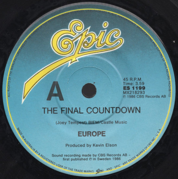 Europe (2) : The Final Countdown (7", Single, Gen)
