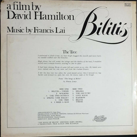 Francis Lai : Bilitis (Original Motion Picture Soundtrack) (LP, Album)