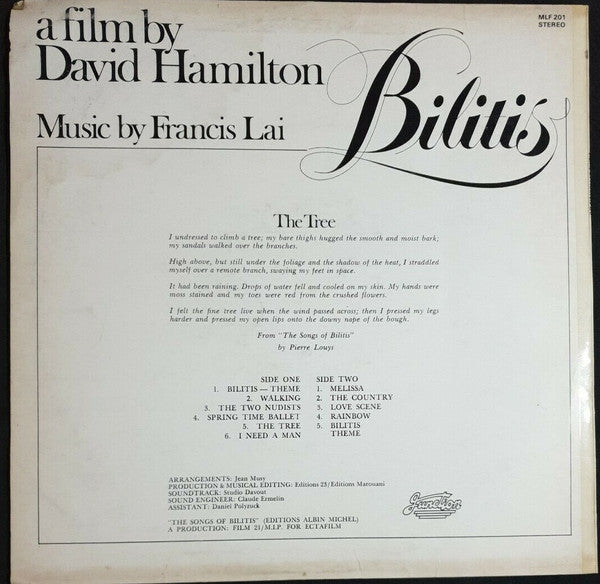 Francis Lai : Bilitis (Original Motion Picture Soundtrack) (LP, Album)