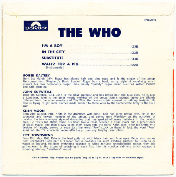 The Who : The Who (7", EP, Mono, Lab)