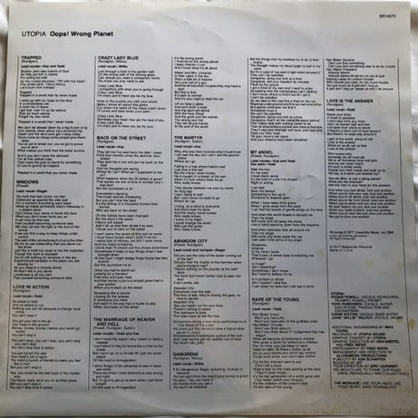 Utopia (5) : Oops! Wrong Planet (LP, Album)