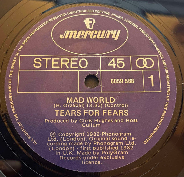 Tears For Fears : Mad World (7", Single)