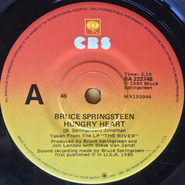 Bruce Springsteen : Hungry Heart (7", Single)