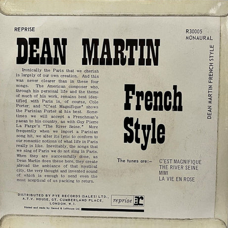 Dean Martin : French Style (7", EP, Mono)