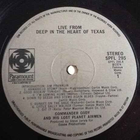 Commander Cody And His Lost Planet Airmen : Live From Deep In The Heart Of Texas (LP, Album)