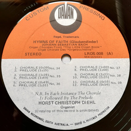 Horst Christoph Diehl, Johann Sebastian Bach : Hymns Of Faith - Glaubenslieder (LP, Album)