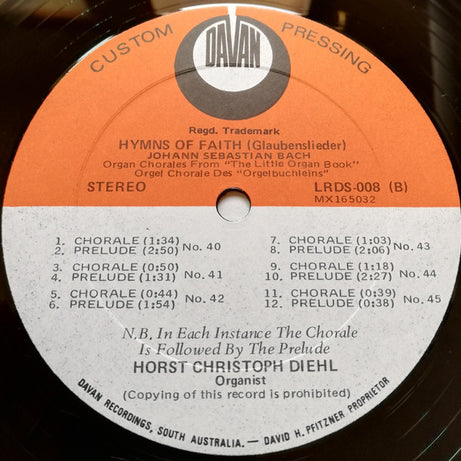 Horst Christoph Diehl, Johann Sebastian Bach : Hymns Of Faith - Glaubenslieder (LP, Album)