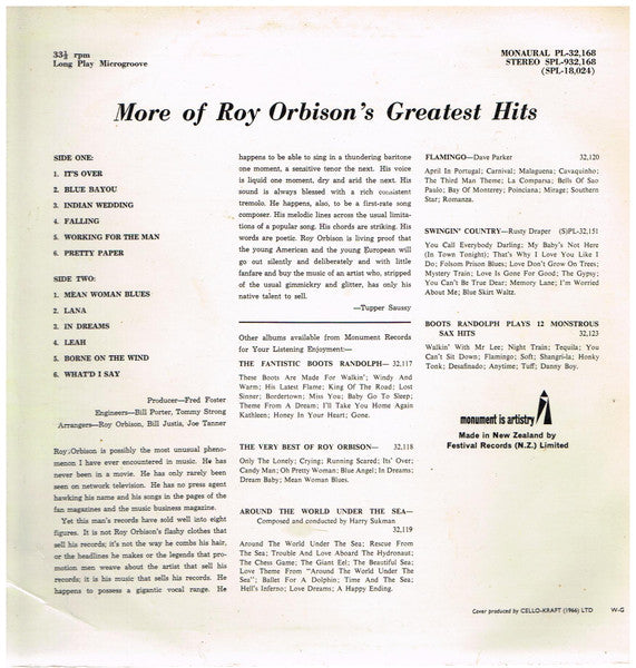 Roy Orbison : More Of Roy Orbison's Greatest Hits (LP, Comp)