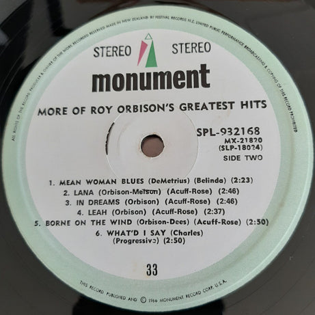 Roy Orbison : More Of Roy Orbison's Greatest Hits (LP, Comp)