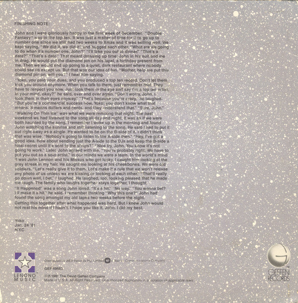 Yoko Ono : Walking On Thin Ice - For John (7", Single)