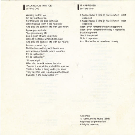 Yoko Ono : Walking On Thin Ice - For John (7", Single)