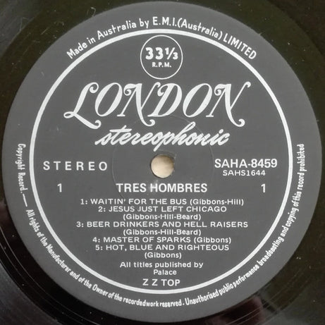 ZZ Top : Tres Hombres (LP, Album, Bla)