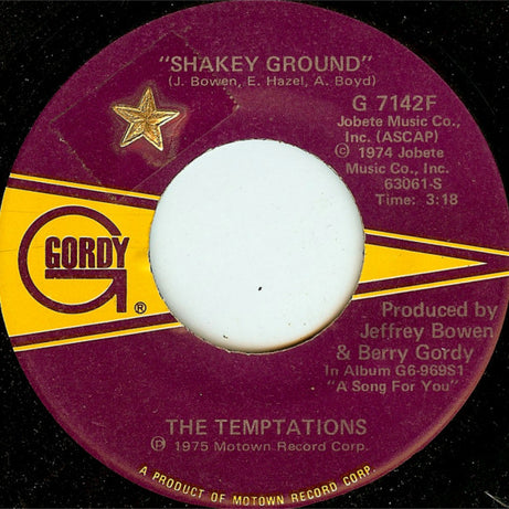 The Temptations : Shakey Ground / I'm A Bachelor (7", Single)