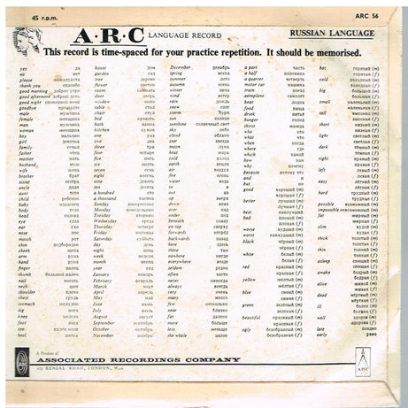 Dr. Boris Alexandrovitch Roniger : Russian - The 200 Basic Words (7", EP)