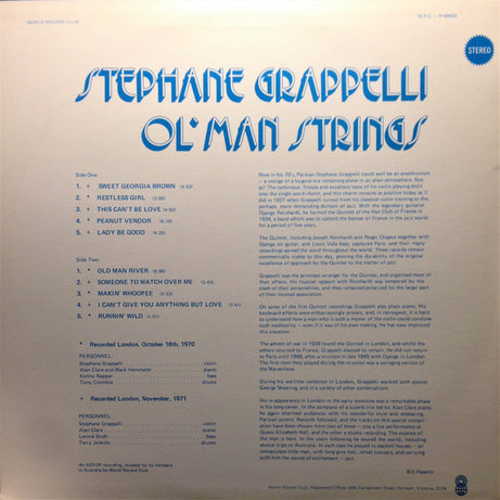 Stéphane Grappelli : Ol' Man Strings (LP, Album, Comp, Club, RE)