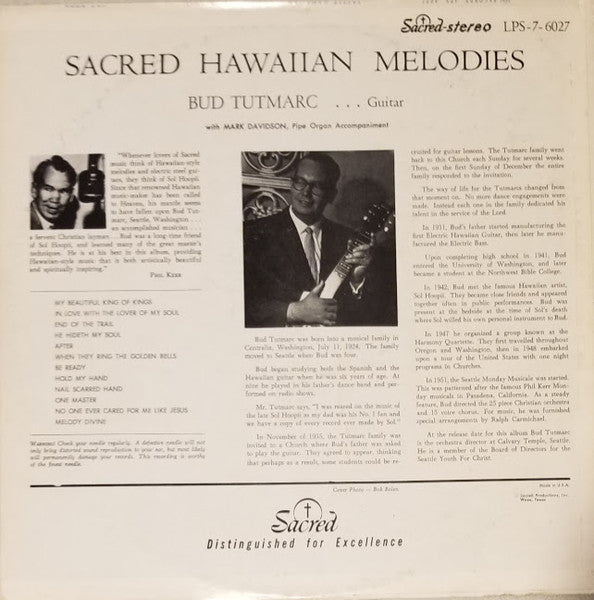 Bud Tutmarc : Sacred Hawaiian Melodies (LP, Album)