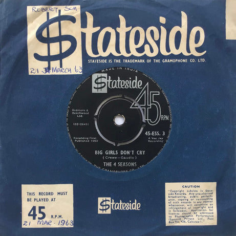 The Four Seasons : Big Girls Don't Cry  (7", Single)