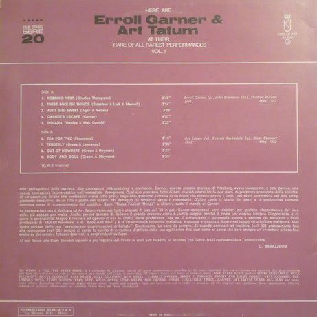 Erroll Garner / Art Tatum : Here Are Erroll Garner & Art Tatum At Their Rare  Of All Rarest Performances Vol. 1 (LP, Album)