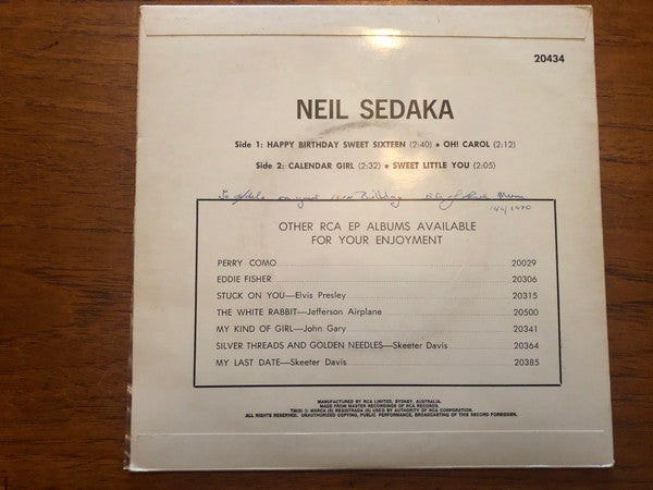 Neil Sedaka : Happy Birthday, Sweet Sixteen (7", EP)
