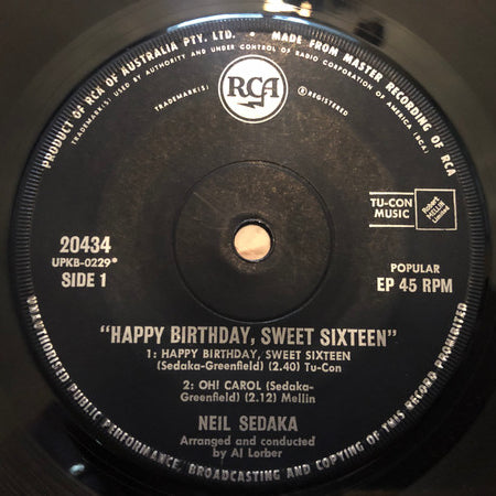 Neil Sedaka : Happy Birthday, Sweet Sixteen (7", EP)