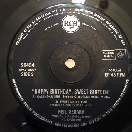 Neil Sedaka : Happy Birthday, Sweet Sixteen (7", EP)