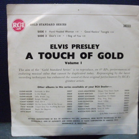Elvis Presley : A Touch Of Gold Volume I (7", EP)