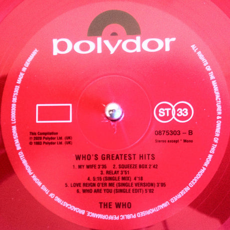 Who* : Who's Greatest Hits (LP, Comp, Mono, Ltd, RE, RM, Red)