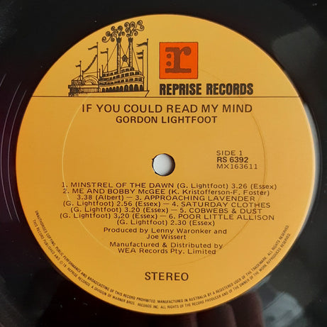 Gordon Lightfoot : If You Could Read My Mind (LP, Album, RE)