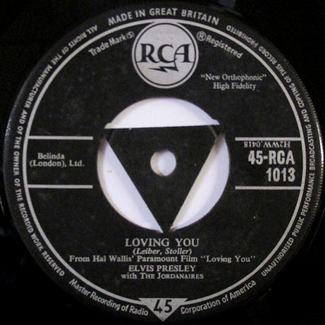Elvis Presley With The Jordanaires : (Let Me Be Your) Teddy Bear / Loving You (7", Single, Tri)