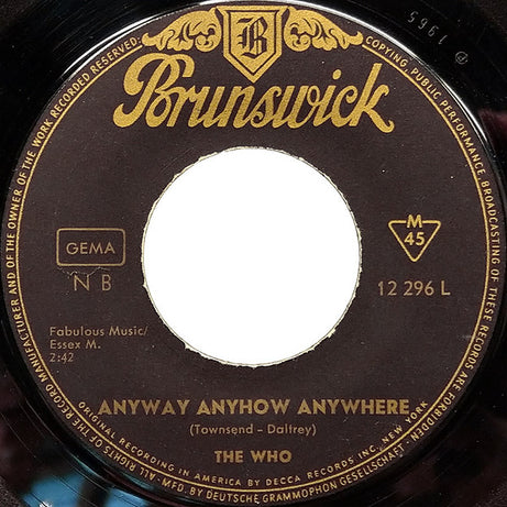The Who : Anyway  Anyhow Anywhere (7", Single, Mono)
