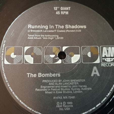 The Bombers (8) : Running In The Shadows (12", Single, Ltd)