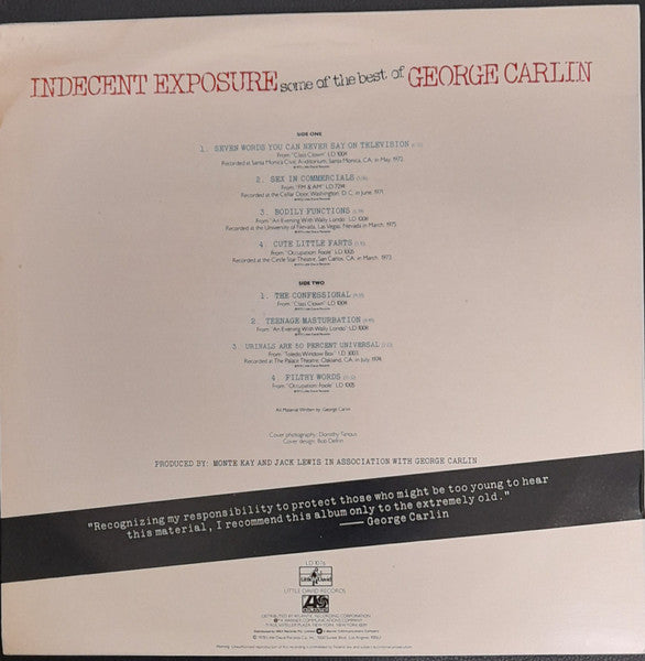 George Carlin : Indecent Exposure: Some Of The Best Of George Carlin (LP, Comp)