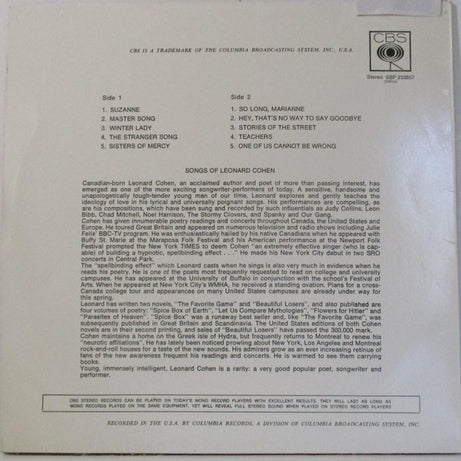 Leonard Cohen : Songs Of Leonard Cohen (LP, Album, RE, Sun)