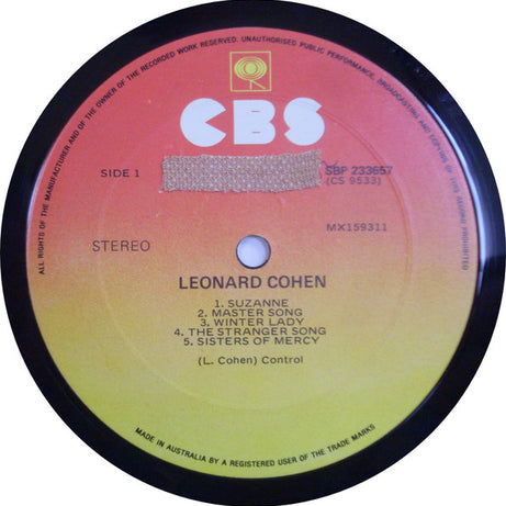 Leonard Cohen : Songs Of Leonard Cohen (LP, Album, RE, Sun)