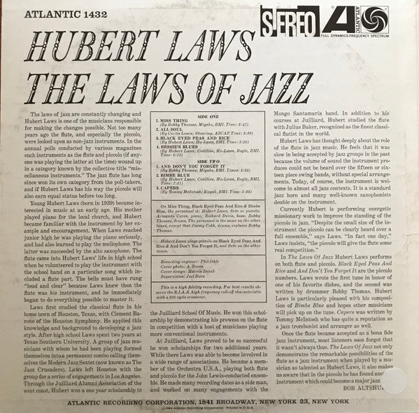 Hubert Laws : The Laws Of Jazz (LP, Album, Mon)
