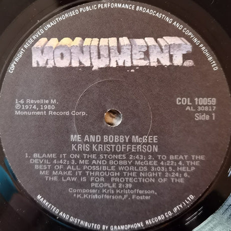 Kris Kristofferson : Me And Bobby McGee (LP, RE)