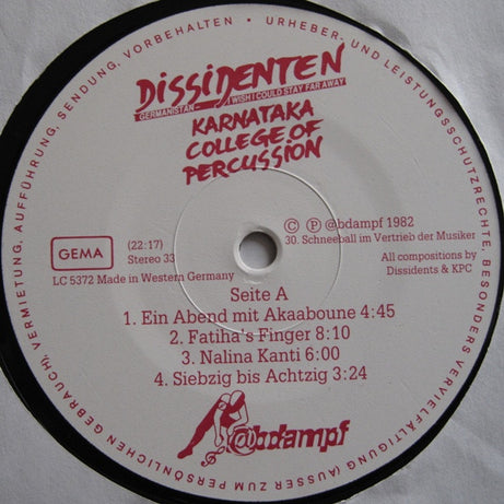 Dissidenten & Karnataka College Of Percussion : Germanistan – I Wish I Could Stay Far Away (LP, Album)