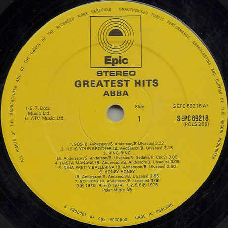 ABBA : Greatest Hits (LP, Album, Comp, Yel)
