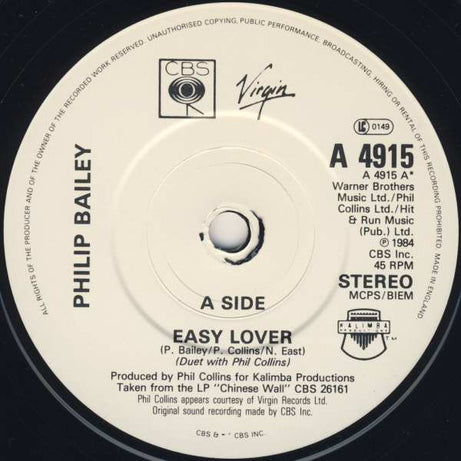 Philip Bailey & Phil Collins : Easy Lover (7", Single, Pap)